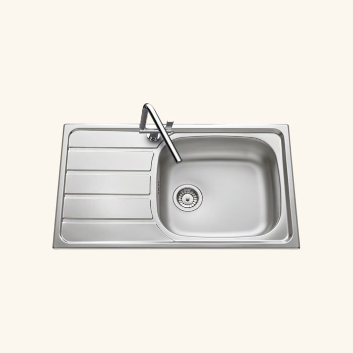 Évier inox lisse Luisina ROCK 1 grand bac 1 petit égouttoir 500x860