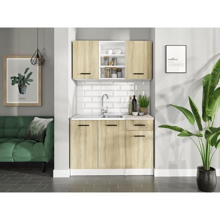 Cuisine complète Jona 120 cm Couleur Bois et Blanc