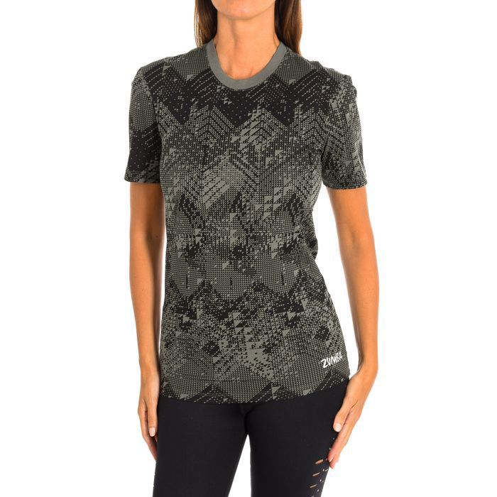 T-shirt de sport à manches courtes et col rond pour femme Z2T00161-Vert noir