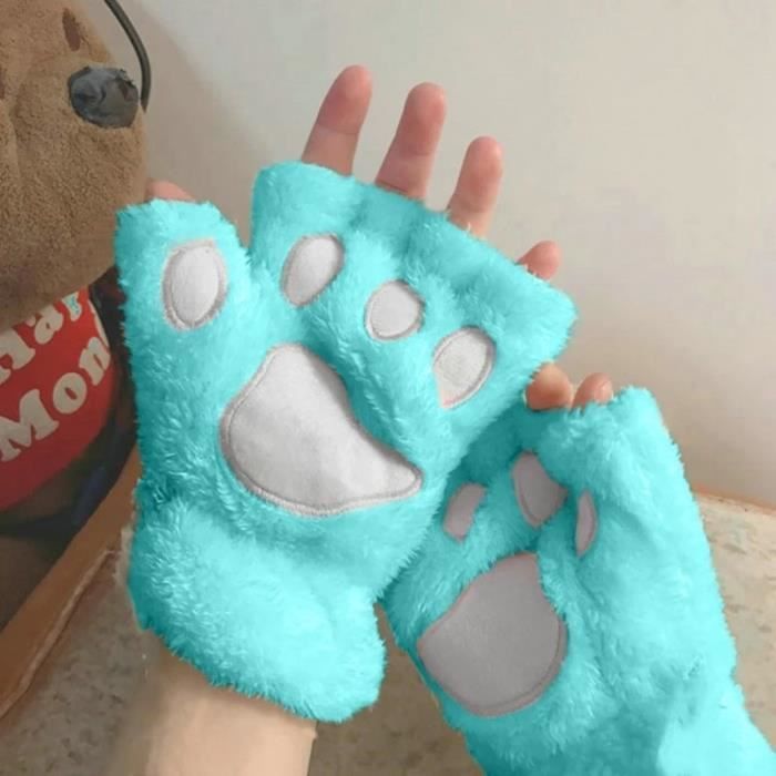 Mitaines peluchées patte de chat beige – Neko Kawaii