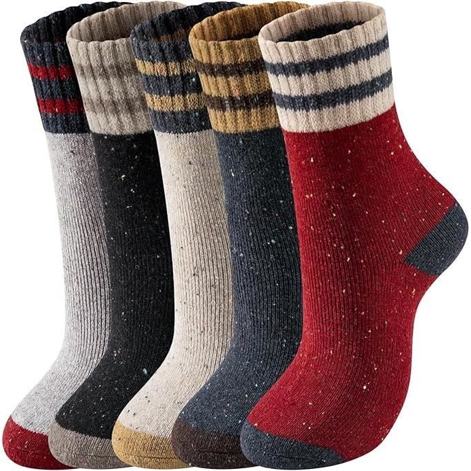 YSense Lot 5 Chaussettes Épaisses Laine Mérinos Femme – Chaussettes Chaudes Hiver, Anti-Froid