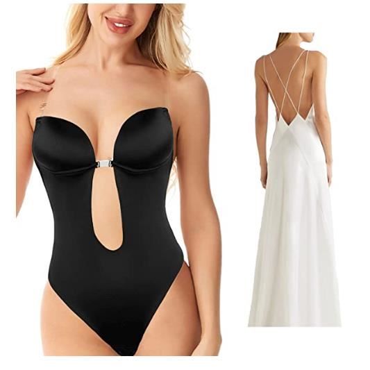 Shapewear Ventre Plat SHAPERIN Femme Body Sculptant Dos Nu Invisible Thong Bodysuit Gainant Ventre Plat Avec Push Up Soutien Gorge, Beige, S Lingerie Sans Couture Amincissante - 2