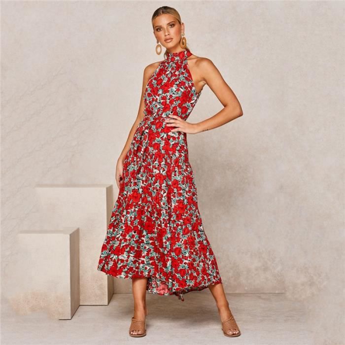 Robe Bohème Femme été Imprimé Floral - Mi-longue, Col En V, Fluide, Pour Plage, Vacances, Look Décontracté Chic