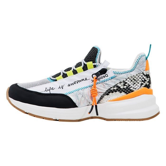 Desigual Basket à Lacets Desigual Moon Zipper Snake - Blanc/Noir/Jaune/Orange