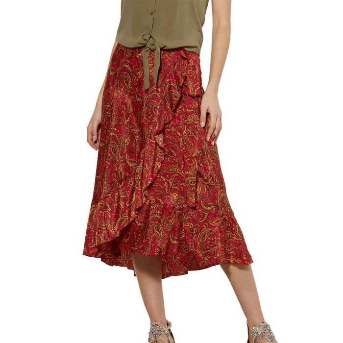 Jupe mi longue portefeuille Coline Rouge Cdiscount Pr t Porter