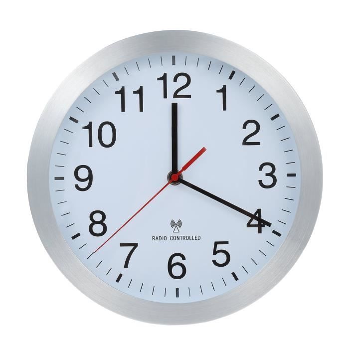 19,5 x 4,5 x 19,5 cm Blanc TFA Horloge Murale Radio-Pilotée en Aluminium