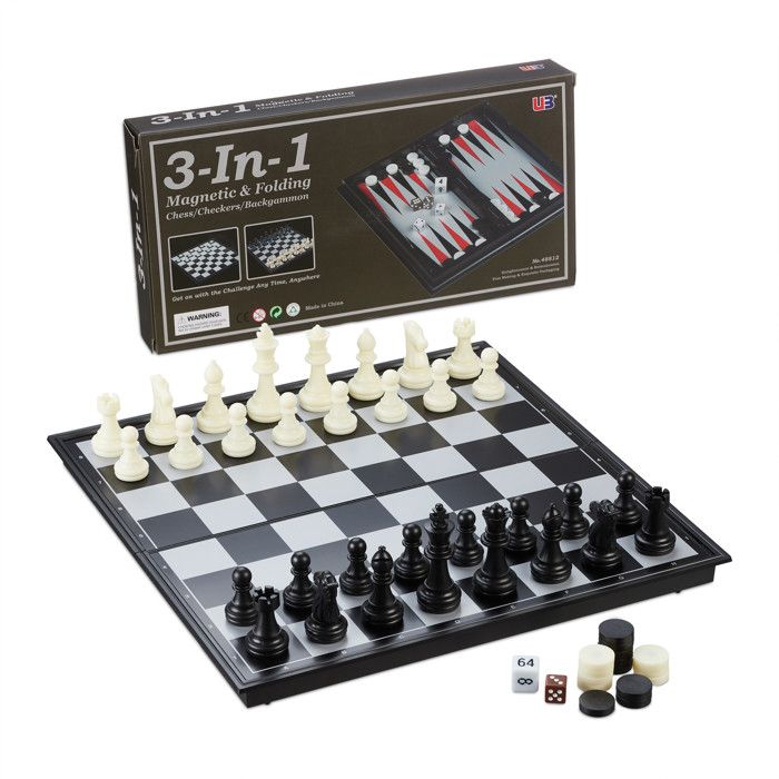 Teorema Jeu 3 En 1 - Dames, Échecs Et Backgammon - Plateau Pliable Avec Rangement - Voyage Et Maison - Dès 5 Ans