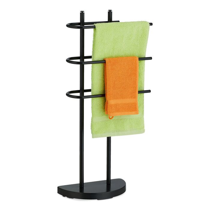 Relaxdays Porte-serviettes 3 barres métal HxLxP: env. 83 x 39 x 18 cm porte-vêtements non fixe noir