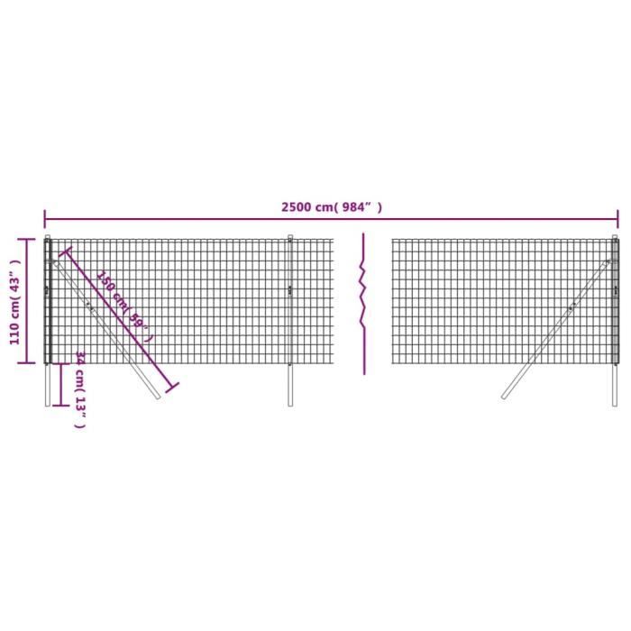 Clôture Treillis Métallique Anthracite 1,6x25m Avec Bride - Robuste Et Esthétique Pour Jardin Et Animaux