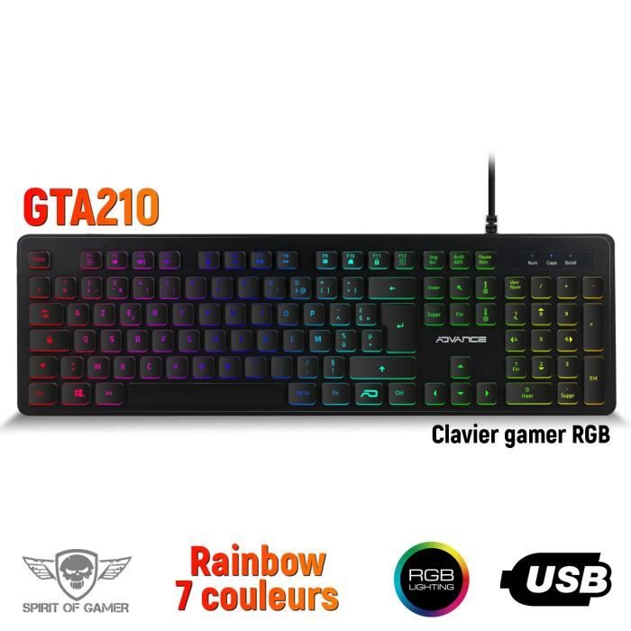 Clavier gamer ultra plat rétro éclairé RGB - Touches silencieuses