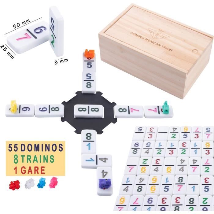 Engelhart - 250123 - Coffret de Dominos Classique Double 9 - Grande Boite en Bois avec 55 pièces - Dim. Domino : 50 x 25 x 10 mm - avec Spinners - Jeu de Société Traditionnel