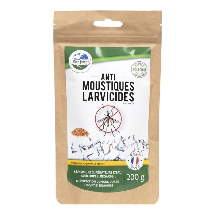 TERRA NOSTRA - Anti-moustiques - Larvicide 100m2 - Spécial eaux stagnantes & bassins - Sachet 200g