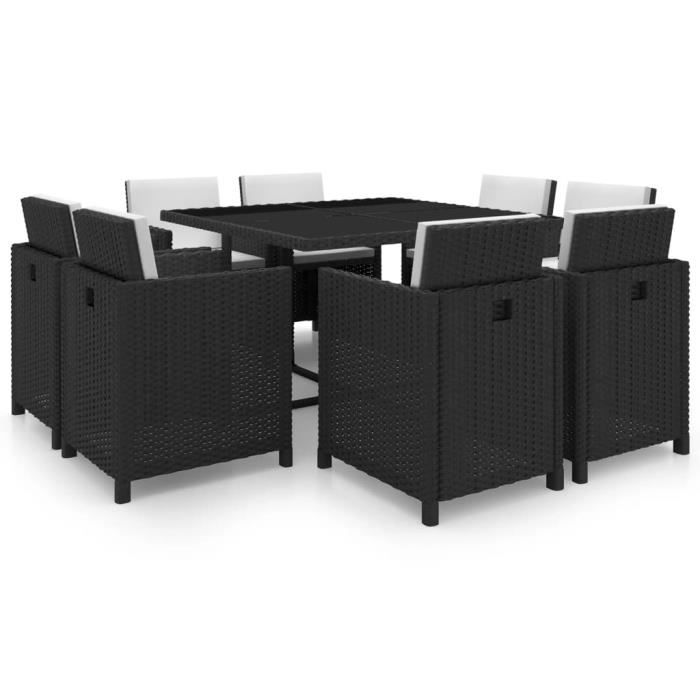 Ensemble de mobilier de jardin - TMISHION - Noir - Table et chaises - Résine tressée - Verre