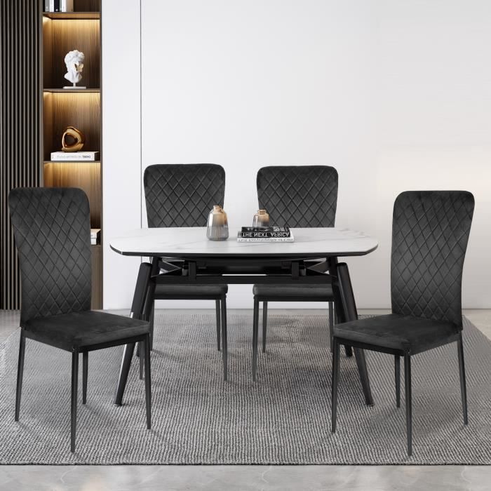 willonin® set de 4 chaises de salle à manger, dossier incurvé à sergé, siège en velours noir, pieds en métal laqué, style scandinave