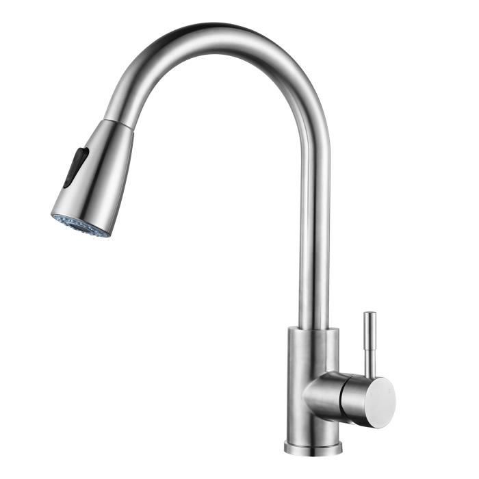 Robinet Mitigeur Cuisine Luxe Douchette Extractible 2 Mode jets 360 degré  Robinet d'évier en INOX Eau Chaude et Froide Disponible