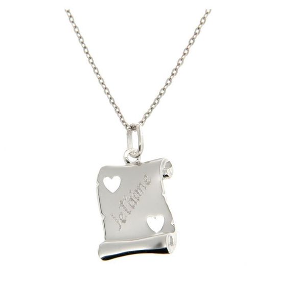 Pendentif Parchemin "Je T'aime" En Argent 925 ‰ - Rhodié - Livré Avec écrin Et Certificat