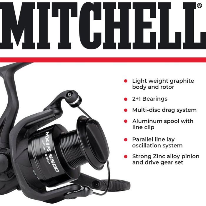 Moulinet De Pêche Mitchell MX1 FS Spinning Polyvalent - Carpe, Truite, Eau Douce - Système Oscillation Parallèle