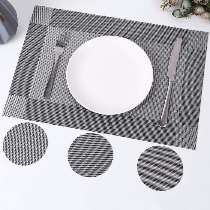 Color 9 4pcs pack Napperons de Table ovale en PVC, peinture de Grain de bambou, tapis de tasse