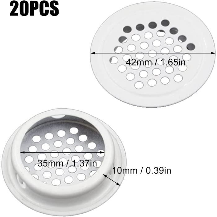 20 Pièces Grille D'Aération Trou Inox Blanc Ronde Grille Inox