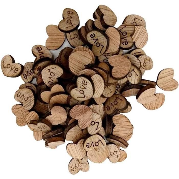 Confettis love en bois, style shabby chic et vintage, 25 mm, Bois dense, marron, 25mm