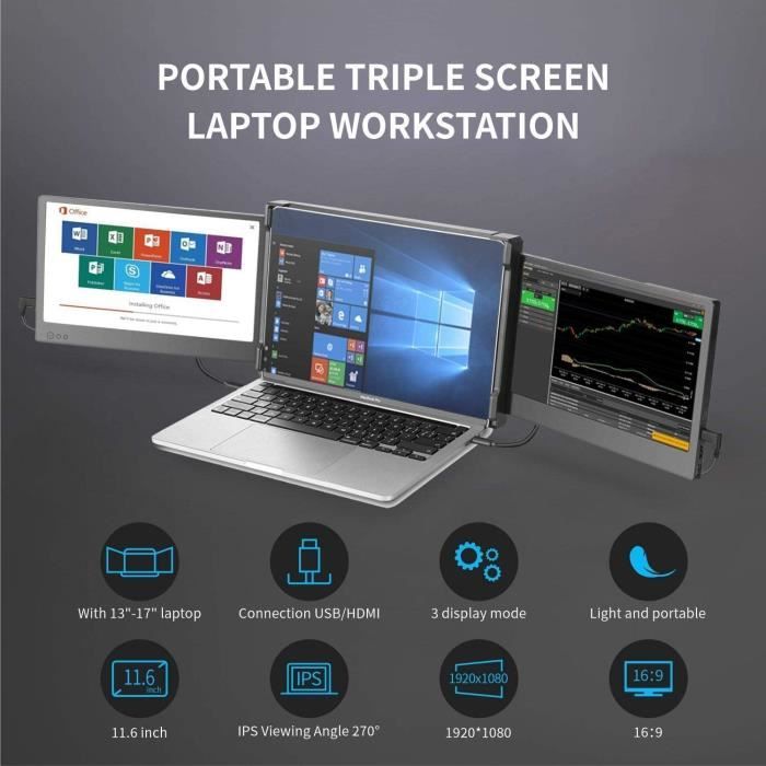 LIX-Écran double pour ordinateur portable 13.3 Extension PC sous-écran  Office Essentials Portable HD Monitor X50-A Euro Spec - Cdiscount  Informatique