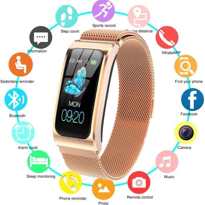 Montre connect e de Femme Bracelet Or M tal 1 14 Ecran Couleur HD