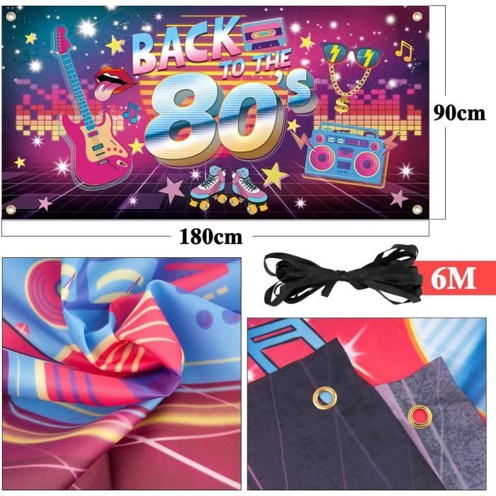 Déco Années 80 - Bannière 180x90cm + 12 Ballons I Love 80s - Thème Rétro Pour Fête Anniversaire