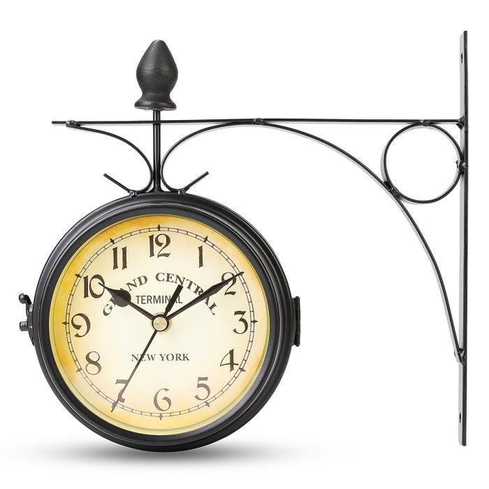 Horloge de Gare Blanche à Double Face 29 x 9,5 x 32,5 cm Montre Murale