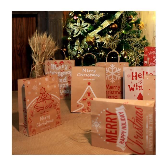 8 Pièces Sac Cadeau Noel Kraft,Grand/Petit Format Différentes Tailles  Pochette Cadeau Noel,Emballage Cadeau Noël Réutilisables