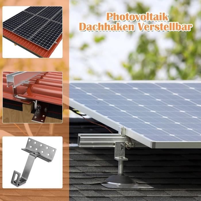 Lot De 4 Crochets De Toit Réglables S470 En Acier Inoxydable - Pour Installations Photovoltaïques Sur Tuiles - 10