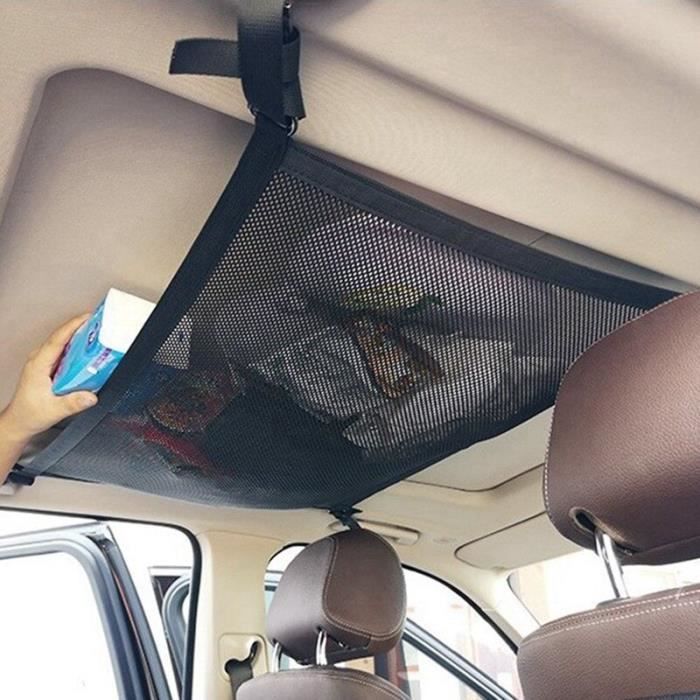 Accessoires auto intérieurs,Filet de voiture rangement de poche plafond  toit filet de chargement dans le coffre - Type With Zipper - Cdiscount Auto