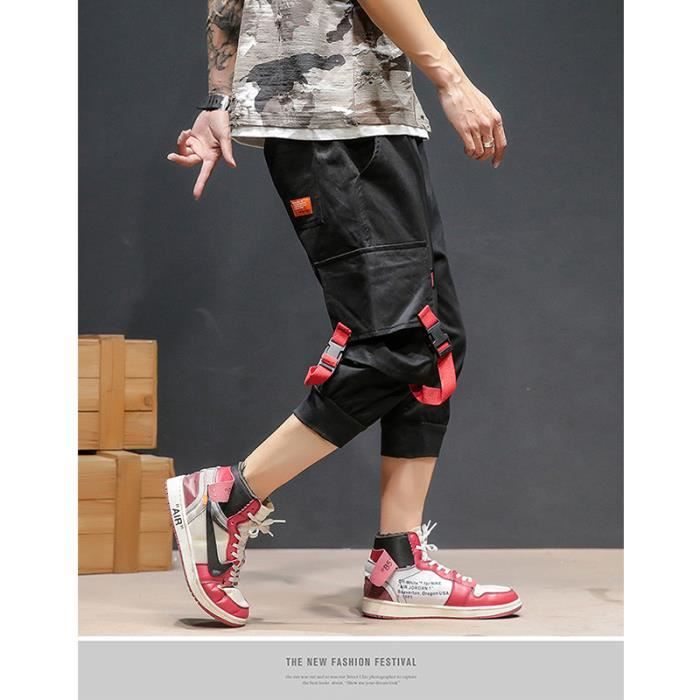 Pantacourt homme cargo multipoches camouflage militaire couleur unie