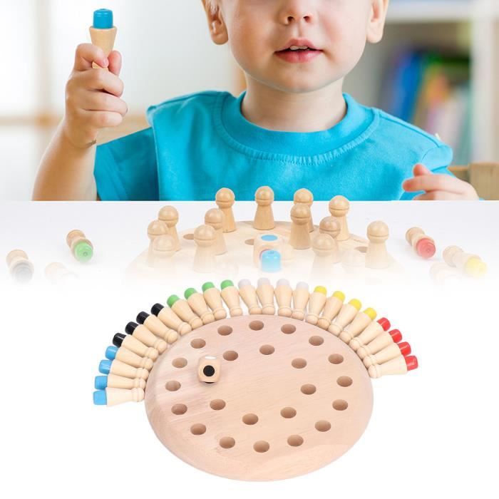 Generic Jeu D'échecs à Mémoire de Couleur en Bois, Jeu de Logique éducatif Amusant pour Enfants, 24 Bâtons D'échecs en Bois, 1 Damier, 1 dé (2 en