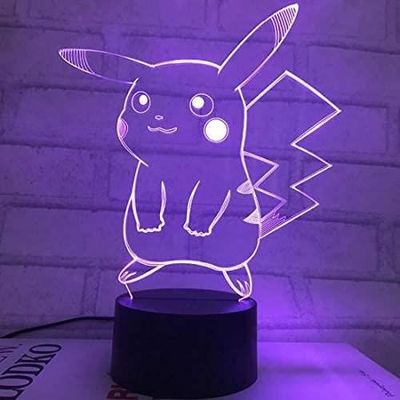 Veilleuse Lampe de nuit 3D Pokemon Pikachu Lampe de chevet LED télécommande  Touche 16 Couleurs Changeantes Prise USB