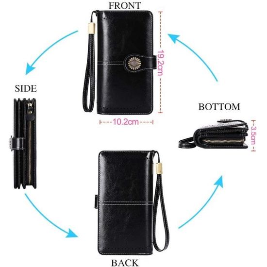 Portefeuille Femme Compact En Cuir PU - 8 Cartes, Poche Zippée, Porte-clés, Protection RFID