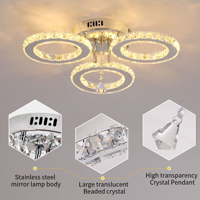 Plafonnier LED Cristal Rectangulaire Dimmable – K9 & Acier Inox – Télécommande + APP – 24W Moderne Pour Salon Chambre
