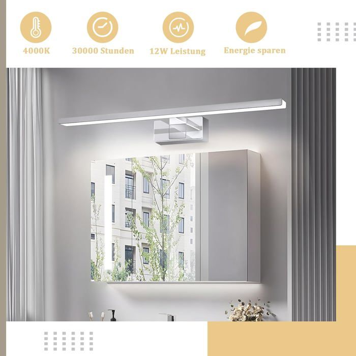 Applique Murale LED Salle De Bain 30 Cm – 6W – IP44 Étanche – Lumière Blanc Neutre 4000K – Chrome Moderne