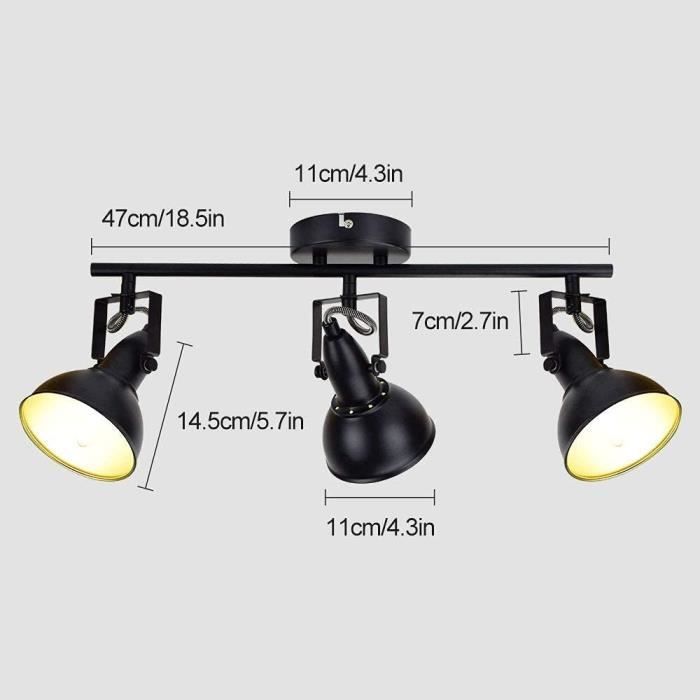 Plafonnier Spots Industriel Noir – 6 Flammes E14 – Luminaire Salon - Spot et plafonnier