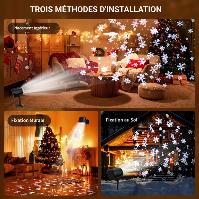 Projecteur LED Flocons De Neige Extérieur - Effet Chute De Neige - Télécommande & Minuterie - IP65 étanche