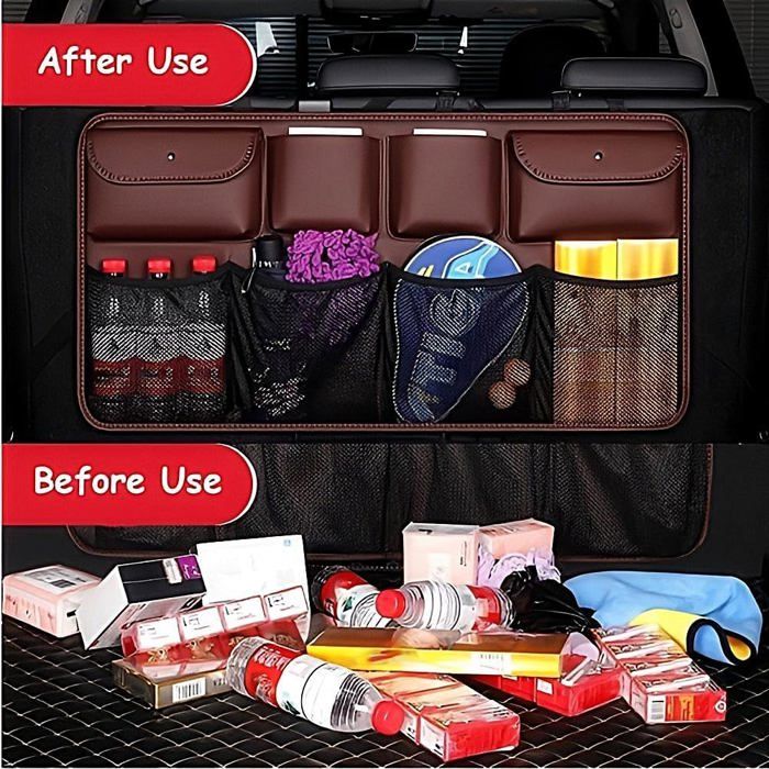 Lot De 2 Organiseurs De Coffre De Voiture Pliable - Sac De Rangement Gris Antidérapant Pour Courses, Outils Et Voyages
