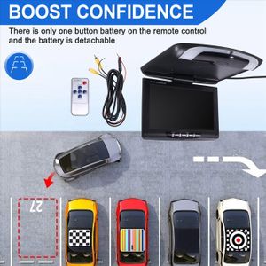 arlote Moniteur de Toit de Voiture Écran LCD Rabattable Écran Vidéo Multimédia Supérieur Monté sur Le Toit, Plafond de Voiture Noir