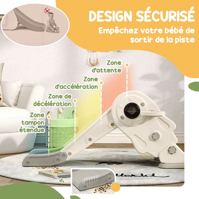 Toboggan 3 En 1 AIYAPLAY Pour Enfants – Avec Escalade Et Panier De Basket, Pliable, Crème (2-5 Ans)