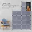 Armoire de Chambre Modulable KEISHA - 20 Cubes - Rangement pour Vêtements et Chaussures - Gris Mat-0