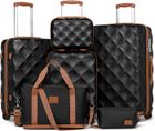 British Traveller Set de 6 Valise de Voyage + Pliable Sac de Voyage pour Sport avec Trousse de Maquillage avec Serrure TSA (Noir)