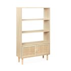SWEEEK Etagère bibliothèque cannage et décor bois 3 niveaux 2 portes Camargue