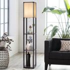 COSTWAY Lampadaire Salon avec 3 Etagères de Stockage en Bois 26 x 26 x 160 cm Lampe sur Pied Design Scandinave pour Chambre 60W