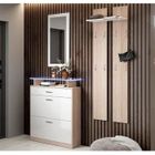 DESIGN AMEUBLEMENT Ensemble de meubles d’entrée - PAOLA - Blanc et Sonoma - Miroir Porte-manteau Meuble à Chaussures