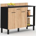 IDMARKET Buffet bas de cuisine 120 cm CINA plan de travail H.83 cm 2 portes + tiroir noir et façon hêtre