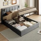 PERGAR Lit 140 x 190 avec sommier,Lit coffre 140 x 190 avec rangement, Lampe de lecture inductive,2 interfaces USB et Type C,velours,gris