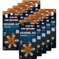 ANSMANN piles auditives taille 312 / PR41 - 60 piles zinc-air pour aides auditives - brun